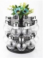 Battlane Multipurpose Revolving Spice Rack 16 Jar Condiment Set - Metallic Siver Finish