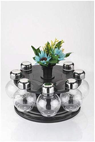 Battlane Multipurpose Revolving Spice Rack 8 Jar Condiment Set - Metallic Siver Finish