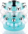 Battlane Revolving Spice Rack Round Shape Transparent Jar (Pack of 16) Sky Blue