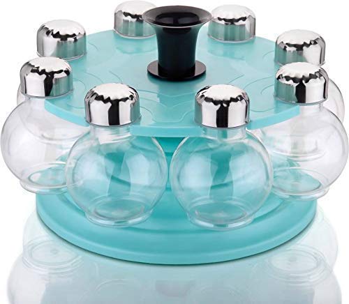 Battlane Revolving Spice Rack Round Shape Transparent Jar (Pack of 8) Sky Blue