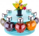 Battlane Revolving Spice Rack Round Shape Transparent Jar (Pack of 8) Sky Blue