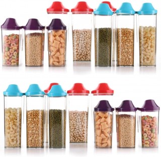 Battlane Colourful Storage Container Jar for Kitchen 1700ml 4 pc + 1100 ml 4 pc + 750 ml 4 pc, Pack of 12