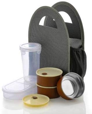 Battlane Lunch Boxes for School/Office, 5 Containers (500 ml) - Grey
