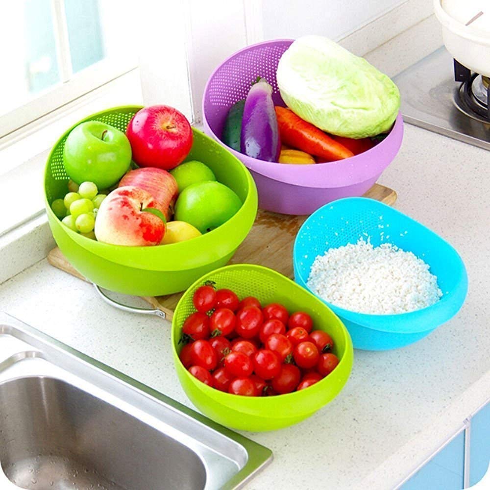 Battlane Rice, Fruits, Vegetable, Noodles, Pasta - Washing Bowl &Strainer 