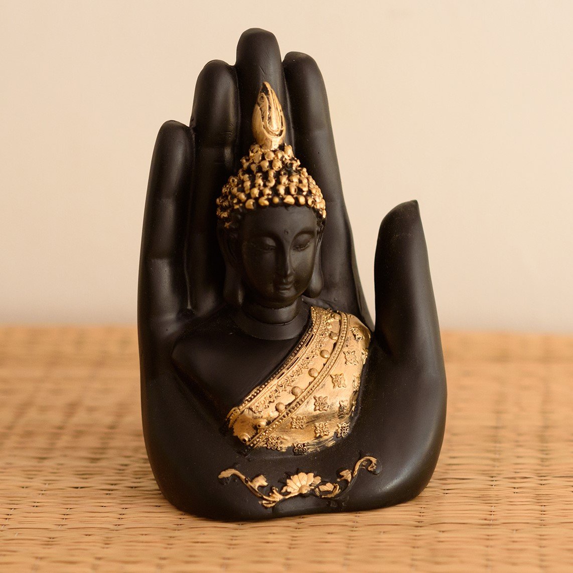 Battlane Golden Handcrafted Palm Buddha Showpiece