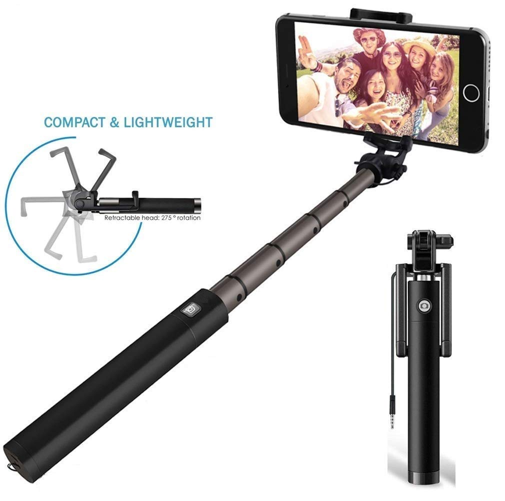 Battlane Compact Wired Selfie Stick for iPhone and Android