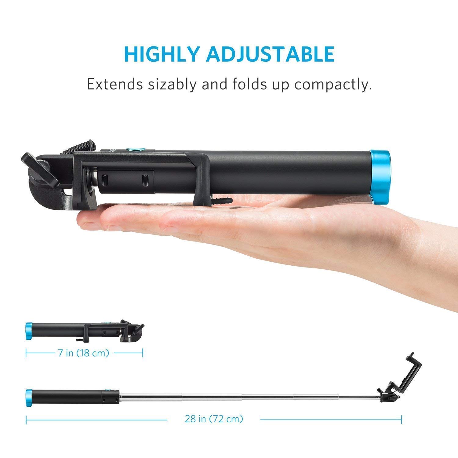 Battlane Compact Wired Selfie Stick for iPhone and Android