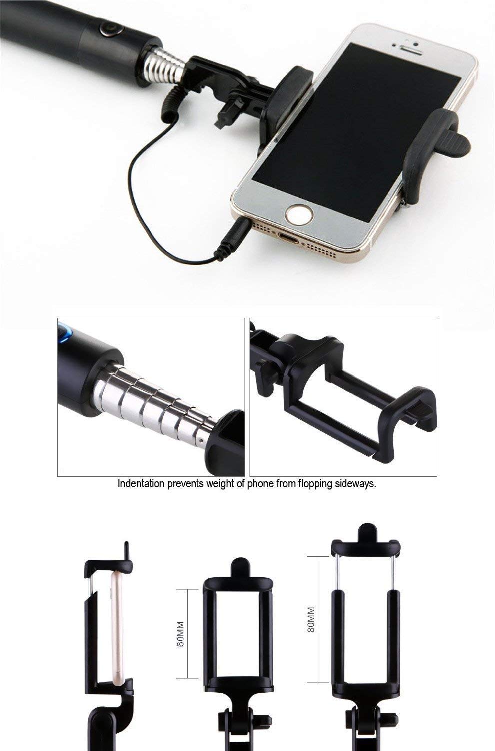 Battlane Compact Wired Selfie Stick for iPhone and Android