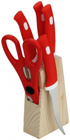 Battlane Stainless Steel Knife Set & Scissor with Wooden Stand, 5-Pieces