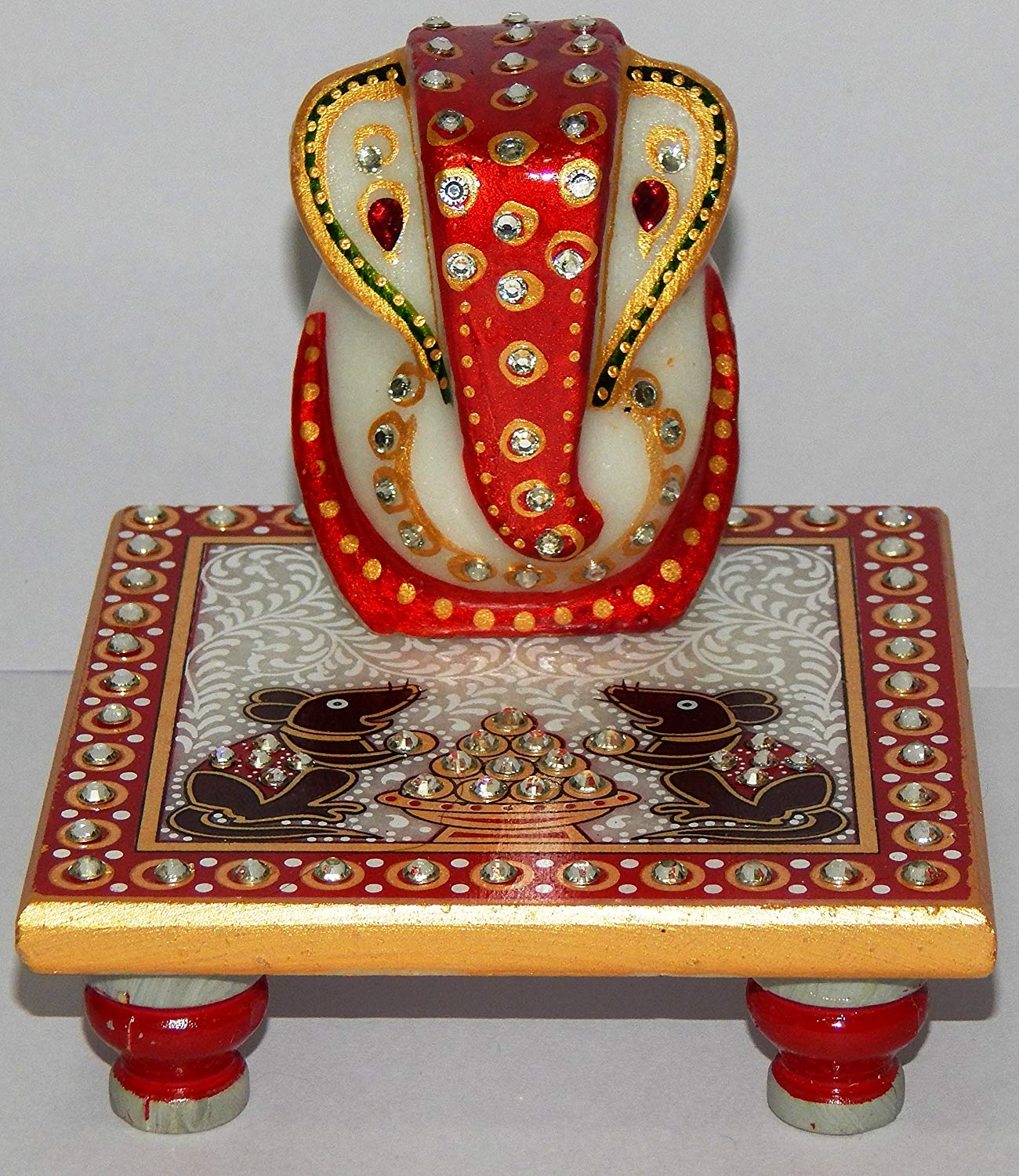 Battlane Elegant Marble murti Lord Ganesh Idol with Chowki 