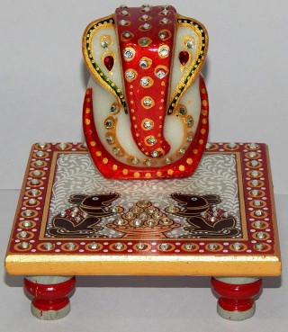 Battlane Elegant Marble murti Lord Ganesh Idol with Chowki 