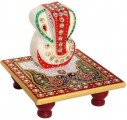 Battlane Elegant Marble murti Lord Ganesh Idol with Chowki 