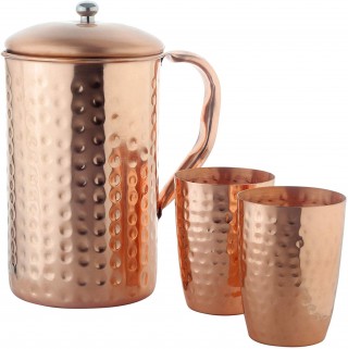 Battlane Copper Hammered Jug with Glass Set