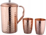 Battlane Copper Hammered Jug with Glass Set