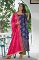 Women Blue & Green Solid Kurta with Trousers & Magenta Dupatta