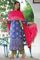 Women Blue & Green Solid Kurta with Trousers & Magenta Dupatta