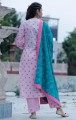 Women Pink & Green Printed Kurta with Trouser & Dupatta