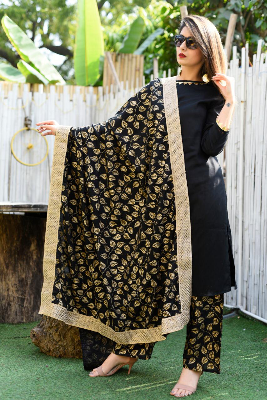 Women's Rayon Kurta with Printed Palazzo Pant Set