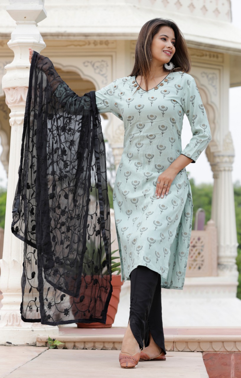 Women Printed Straight Kurta with Dupatta